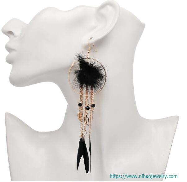  fashion feather long tassel stud Earrings