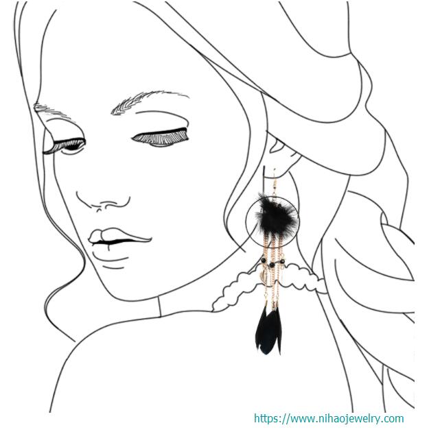  fashion feather long tassel stud Earrings
